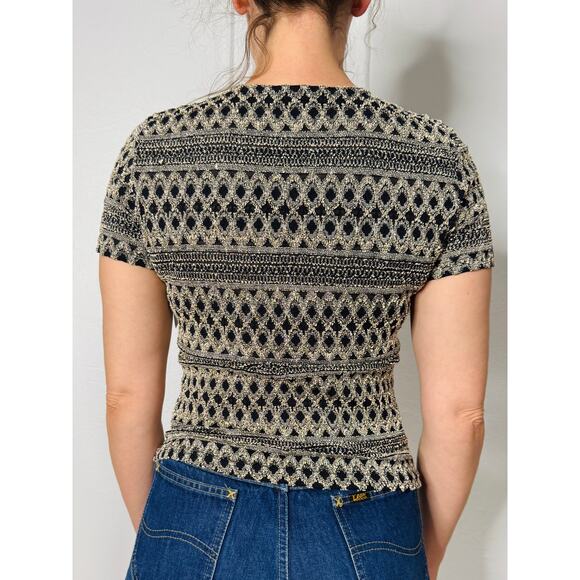 90s Jaipur Black Cream Textured Top Size M - Picture 5 of 5